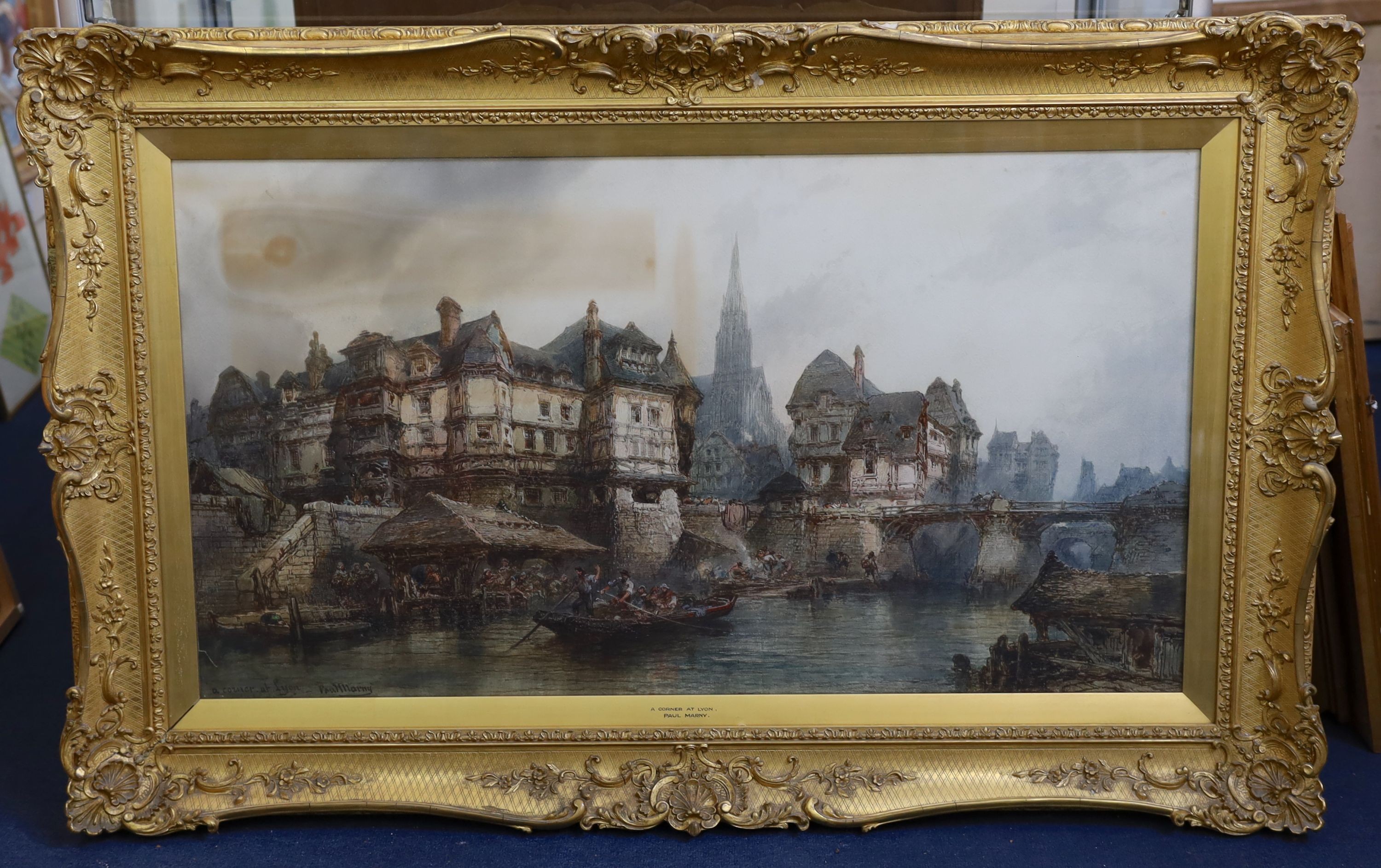 Paul Marny (1829-1914), Views on the river at Lyon, near pair of watercolours, 60 x 105cm and 58 x 106cm